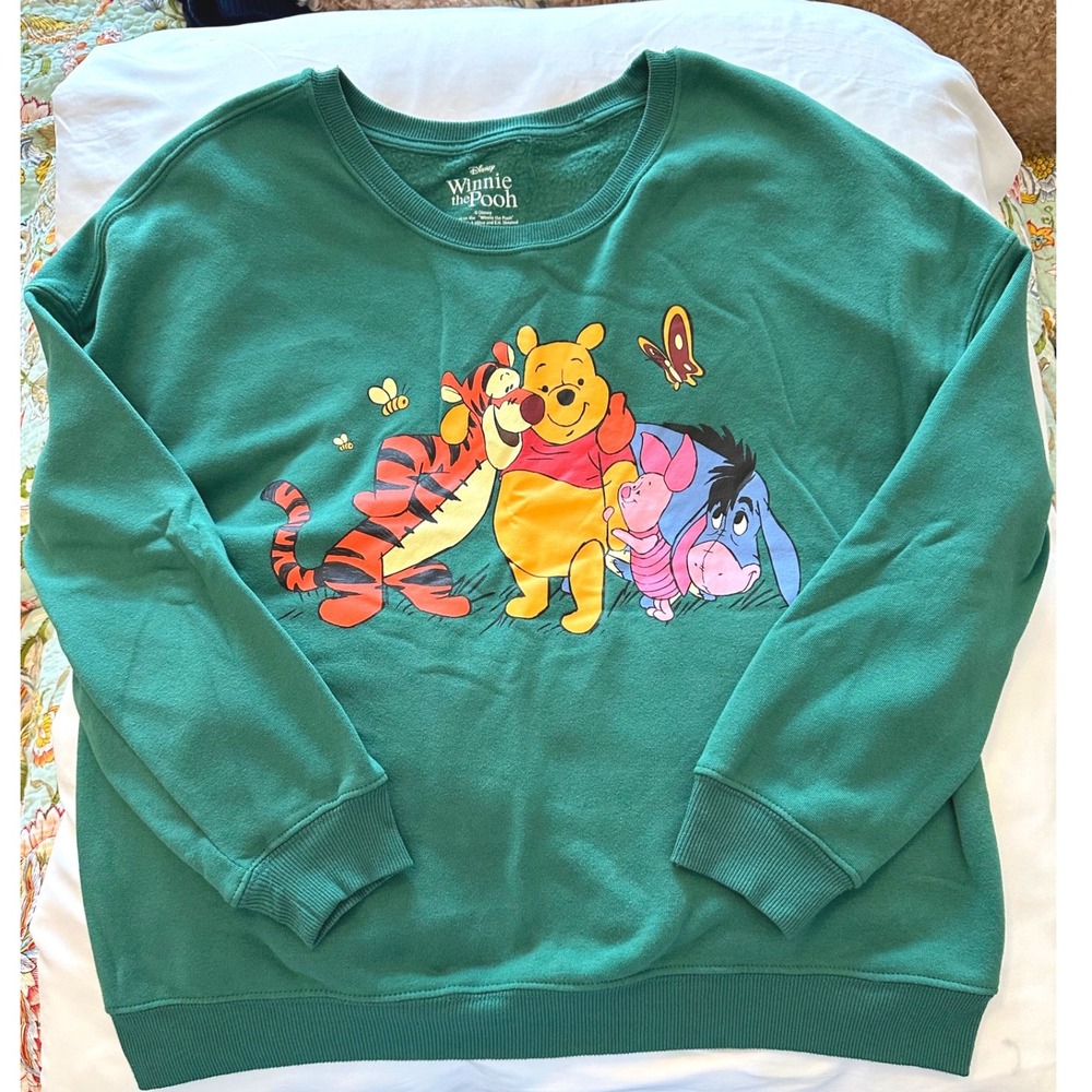 Disney Winnie the Pooh Tigger Eeyore Piglet Green Graphic Sweatshirt Large